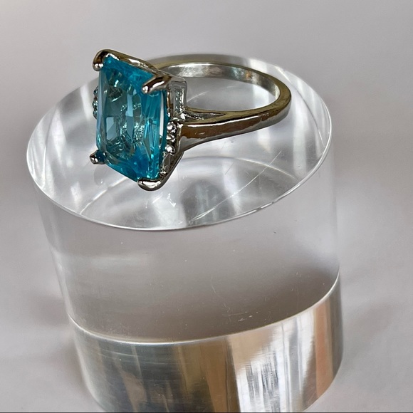 🎉HP🎉16.42CT Natural Aquamarine S925 silver & white topaz pavé setting ring - Picture 4 of 6